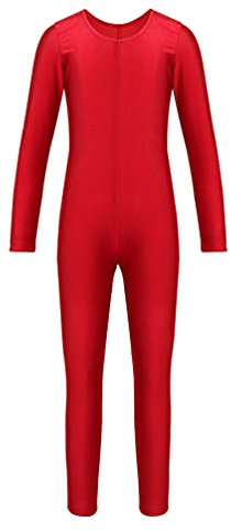 TiaoBug Mädchen Ballettanzug Langarm Ballett Trikot Ganzkörperanzug Kinder Einteiler Jumpsuit Kostüm Overall Elastischer Body Gymnastik Turnanzug Rot 128-140