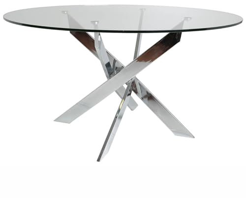 AltoBuy RITHA - Table Ronde 120cm Pieds Chromés et Plateau en Verre