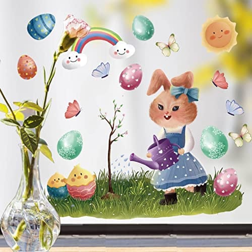 Décorations de Pâques Autocollants de Fenêtre de Pâques,Autocollants Lapin De Pâques,Stickers Pâques Fenetre,Autocollants Oeufs De Pâques (E)
