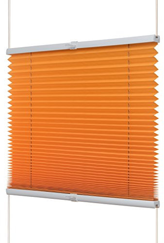 Ventanara® Fenster Plissee ohne Bohren zum Kleben Plisseerollo Wabenplissee Faltrollo verspannt inklusive Premium Klebeträgern (75 x 130 cm, orange Plissee)