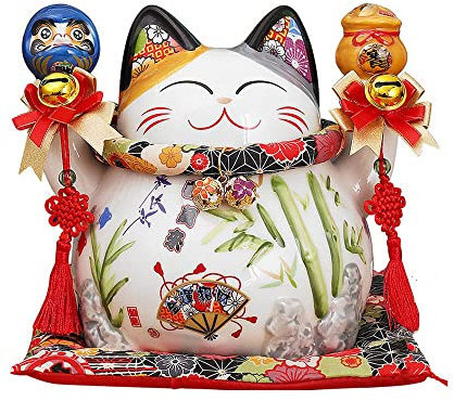 XIALON 20,8 cm große Keramik-Spardose Maneki Neko Glückskatze Feng Shui Basteln Spardose Heimdekoration