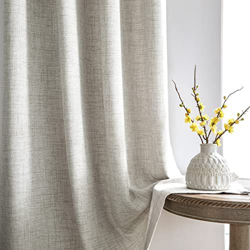 Melodieux Gardinen mit Kräuselband Natürlich Leinen Optik Halbfrei Vorhang Verdunkelung 2er Set, 245x140cm