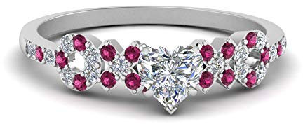 CustomizedGifts Wunderschöner Diamantring im XO Design Sterling Silber Erstellt Rosa Saphir Herz Seitenstein Verlobungsringe Zinkeneinstellung Größe 67 Geburtsstein