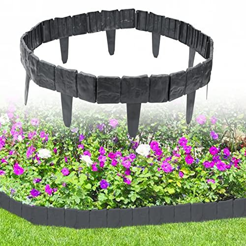 Tubiaz Rasenkante in Steinoptik 4.9M Anthrazit Garden Border aus Polypropylen Steinoptik Mähkante Beeteinfassung Palisade Garten dekorativ 1 Element BxHxT: 24.5x23x1 cm