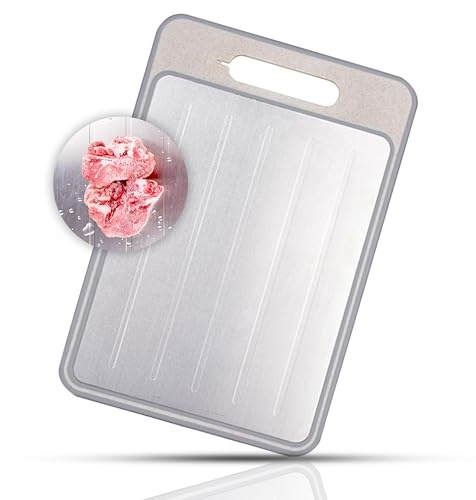 FISHTEC Planche de décongélation 4 en 1 - Plaque aluminium pour décongeler rapidement sans électricité - Planche à découper avec aiguiseur et râpe intégrés - 25,1 x 36,5 cm - Noir