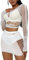 Buitifo Frauen Dessous Set Sexy Mesh Two Piece Sets Langarm Tops und Bodycon Röcke（Weiß,Einheitsgröße