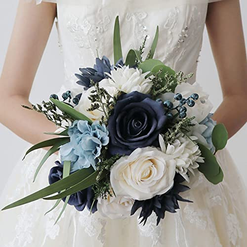 JUKIDS Wedding Bouquets: Artificial Rose Flowers Combo Bridesmaid Bouquet, Romantic Bouquets for Wedding Party Home Decor, White Blue 10 x 12 inch
