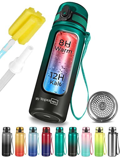 My Vesperbox Thermo Minny - Botella de acero inoxidable resistente al agua, con pajita o tamiz, 400 ml, 600 ml, botella de acero inoxidable resistente para niños y adultos, sin BPA