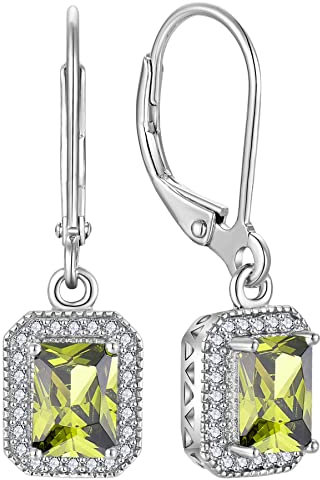 YL Damen Ohrhänger 925 Sterling Silber August Geburtsstein Peridot Zirkonia Quadrat Ohrringe