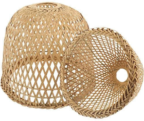 Garneck Rattan-Deckenlampenschirm 2 Stück Lichtabdeckung Weben Hängender Lampenschirm Rustikales Gewebe Deckenbefestigung Schatten Bauernhaus Weiden-Kronleuchter Korb Für Wohnzimmer