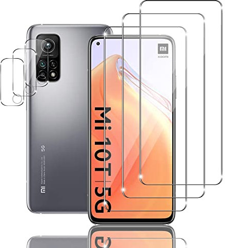 Ydiciv 6 Piezas Protector de pantalla para Xiaomi Mi 10T 5G Cristal Templado, 3 Piezas Vidrio Templado HD y 3 Piezas Protector de Lente de Cámara, Dureza 9H, Antihuellas, Sin Burbujas
