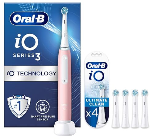 Oral-B iO3 Electric Toothbrushes Adults, 5 Toothbrush Heads, 3 Modes With Teeth Whitening, 2 Pin UK Plug, Pink