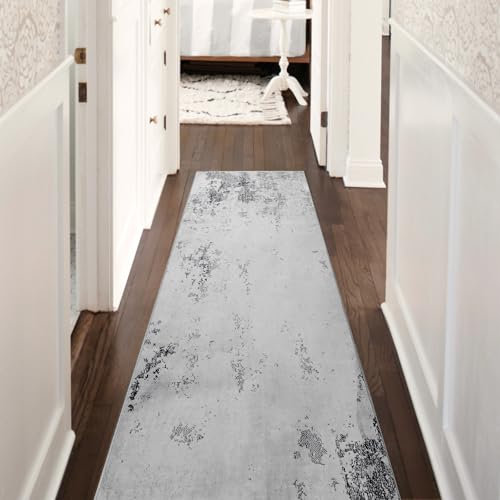 Cinknots Teppich Läufer, Flure Lange Küche Teppiche, rutschfeste für Eingang, Schlafzimmer, Wohnzimmer, Waschbare Gummi Zurück Vorleger (Grau/Creme, 60 x 240 cm)