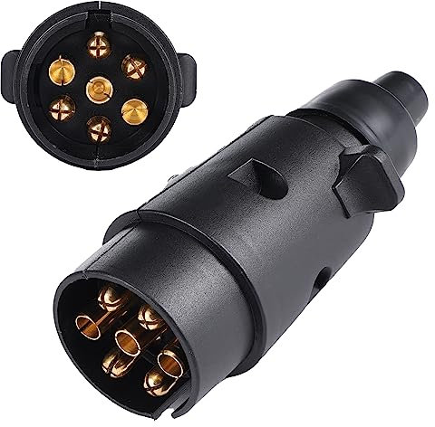 Kundorf 7 Poliger Anhänger Stecker, mit Zugentlastung, für 12 V Systeme, mit wasserfester Dichtung, 7 Pin Hänger Stecker, 7 poliger Stecker für Anhänger, AHK Adapter Stecker, 7 Pin Stecker
