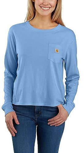 Carhartt Women's Tencel Fiber Series Loose Fit Long-Sleeve Pocket T-Shirt, Skystone, M