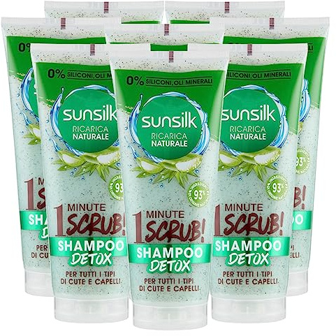 Sunsilk Shampoo Scrub Detox natürliches Nachfüllung für alle Haut- und Haartypen mit Aloe Vera Inhaltsstoffe natürlicher Herkunft ohne Silikone – 8 Flaschen à 200 ml