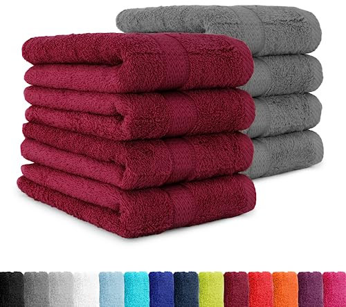 BaSaTex Frottee Handtücher Set 50x100, 100% Baumwolle Öko-Tex Made in Green, Handtuch Set 8er Pack Anthrazit Grau + Bordeaux