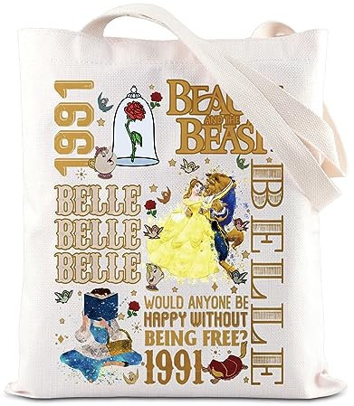 ENSIANTH Beauty Movie inspiriertes Geschenk A Tail as Old as Time inspirierte Tragetasche Prinzessin Belle Liebhaber Griff Tasche Beast Fans Geschenk, Weiss/opulenter Garten, Large