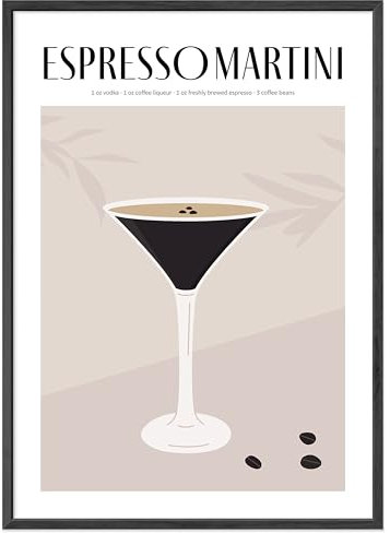 JUNOMI® Espresso Martini Poster 50x70 cm, Cocktail, Longdrink, Bar, Getränke, Cocktail Set | Mit Rahmen Schwarz