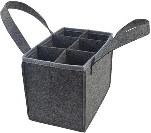 KITERI Wine Bottle Bag, 6 Bottle Wine Carrier Felt Wine Bottle Holder Bag Bottles Carrier Bags Felt Wine Tote Bags for 6 Bottles with Flexible Dividers for Party BBQ Picnic, Grey