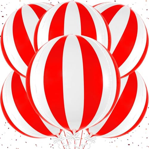 VIKY Karneval Deko Luftballons Rot Weiß,6 Stück 22 Zoll 4D Zirkus Deko Folienballon,Karneval Party Deko Rote Weiss Luftballon,Helium Ballon für Karnevale Dekorationen,Movie Night,Kindergeburtstag Deko