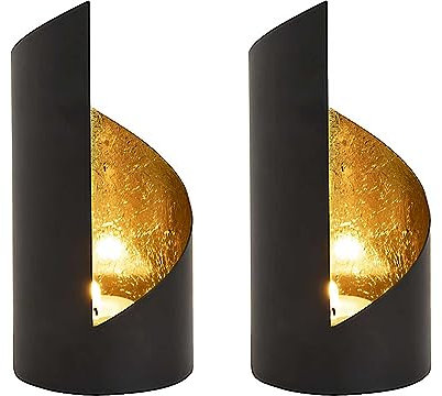 SILKMARKS® Elegante Teelichthalter im 2er-Set - Handgefertigte Dekoration in Schwarz und Gold - Atmosphärisches Lichtspiel - Vielfältige Designs - Einzigartige Geschenkidee (Zylinder)