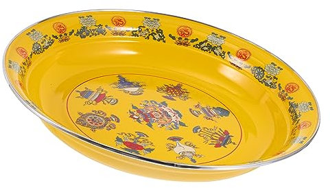 HEMOTON Plato Esmaltado Antiguo 30cm Plato Llano Retro Material Esmaltado Adecuado Para Cocinar Al Vapor Vajilla Decorativa Uso Hogar y Picnics y Meriendas