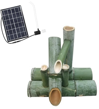 Fontaine solaire en bambou, fontaine à eau à énergie solaire avec pompe et panneau solaire, décoration jardin zen Feng Shui, décoration jardin extérieur pour pelouse intérieure extérieure,30cm