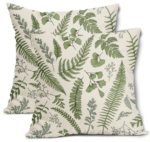 Dekorative Kissenbezüge mit tropischen Farnkräutern, botanischen Blättern, Vintage-Kissenbezügen, Bauernhaus, Heimdekoration, für Couch, Sofa, Veranda, Outdoor, 45,7 x 45,7 cm, 2 Stück