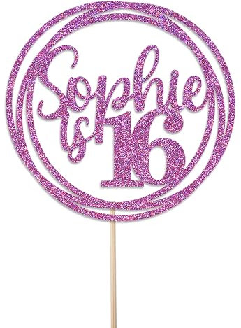 Personalised Birthday Cake Topper - Customised with Any Name Any Age - Birthday Party Cake Decoration - Double Sided Glitter 950 GSM (Purple)