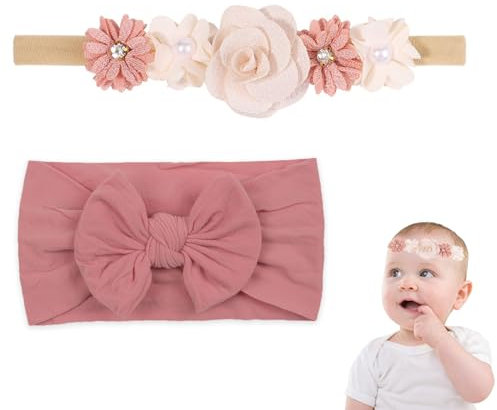 DHWEKU 2 Pezzi Fascia Elastica, Accessori Neonata, Fascette Per Capelli Per Fiocchi Per Floreale, Regalo Per Bambini Per Foto