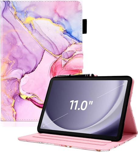 KEROM for Samsung Galaxy Tab A9+ Case 11 inch 2024 2023 (SM-X210/X216/X218), Samsung A9 Plus Tablet Case, PU Leather Stand Cover for Galaxy Tab A9+/A9 Plus Tablet, Auto Wake/Sleep - Pink Marble