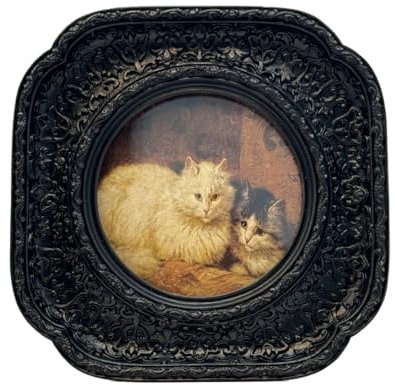 CISOO Kleiner runder Vintage-Bilderrahmen, antiker kunstvoller schwarzer Kreis, Fotorahmen für Tischplatte und Wand, dekoratives Blumendesign, Retro-Heimdekoration, Fotogalerie-Kunst, 7,6 x 7,6 cm