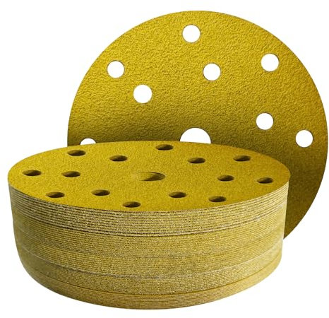GZKTY 50 Pezzi Dischi Abrasivi 150mm, Grana 100, 15 Fori per Levigatrice Orbitale, Carta Vetrata per Legno e Metallo