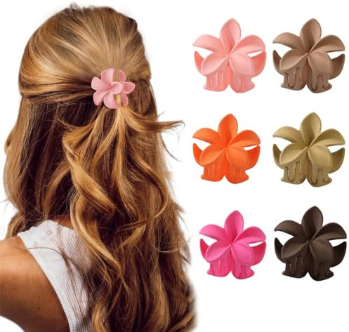 Nayyana 6 pinzas para el pelo de flores pequeñas, pinzas para el pelo fino, pinzas hawaianas para mujer, pinzas para el pelo fino, pinzas para flores mates pequeñas, accesorios de verano para