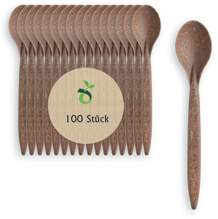 ECOPICNIC 100 Stück Mehrweg Teelöffel aus Dunkelbraunem WPC | Biologisch abbaubare und Wiederverwendbare Teelöffel, umweltfreundliche Alternative zu Plastiklöffeln