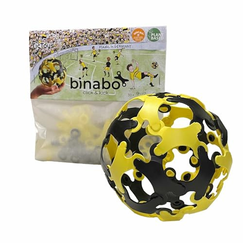 BINABO Click & Kick - Konstruktionsspielzeug Fußball-Set | Bauen deinen eigenen Ball | Kreatives Spiel für Fans | Flexibel, Robust & Öko-Freundlich | Ideal für Freestyle-Tricks (schwarz-gelb)