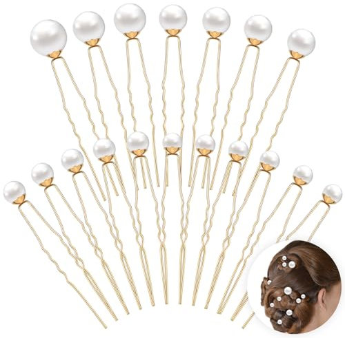 JIEYAO 18 Stück Haarnadeln mit Perlen, U-Förmige Haarschmuck Braut 5 Größen Perlen Haarschmuck Braut Perlen Haarnadeln für Hochzeit Prom Party Mädchen Brautjungfer Gold Haar Perlen