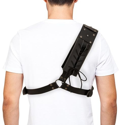 Mittelalterliche Retro Schwert Schulter rücken Scheide Froschhalter, Schwerthalter Rücken Gürtel Für Erwachsene Männer,Verstellbares Vintage Schwertscheide Lederbezug. Leder Schwert Holster (Schwarz)