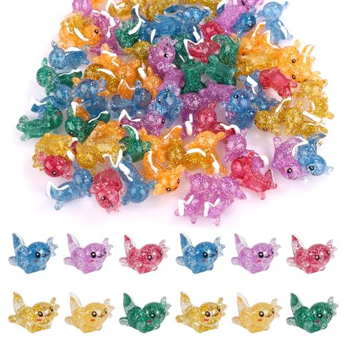 30St Mini Axolotl Harz, Glitzernd Miniatur Axolotl Figuren Kleine Tierfiguren Glänzend Niedlich Axolotl Minifiguren für Heimwerker Aquarium Puppenhaus Garten Dekoration (6 Farben)