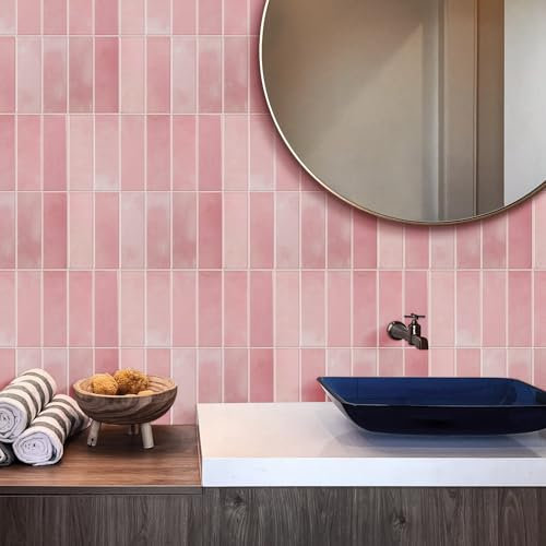 Alwayspon 10 Sheet 12''x12inch Pink 3D Vinyl Wall Tile Sticker Transfers, Peel and Stick Self-Adhesive Waterproof Splashback Stick on Tile Decals for Kitchen Bathroom Wall