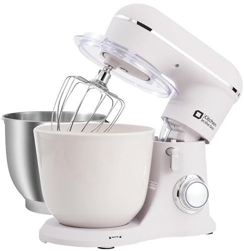 Kitchen in the box Stand Mixer, 4.5L+5L Two Bowls Food Mixer for Baking, 10 Speeds Electric Kitchen Appliance with Dough Hook, Whisk, Beater, 1300W Matte for Home Baking (Frost White)