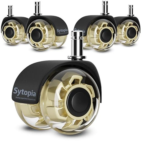 Sytopia Gold Bürostuhl Rollen, 5er Set Rollen für Bürostühle mit 11x22mm Stift, Perfekte Leise und Glatte Gummirollen für Hartboden, Parkettböden (Gold, Nicht für 1KEA)