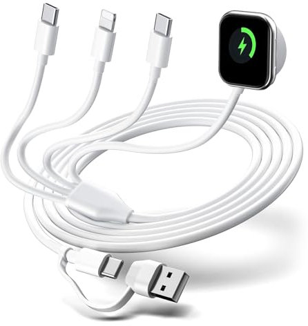 Cable de Carga 4 en 2 para Apple Watch e iPhone 15/14/13/12 - Cargador Magnético Compatible con iWatch Serie Ultra/9/8/7/6/SE/5/4/3/2/1 - Reloj Inteligente