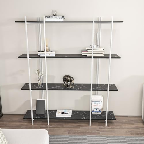Stylish Black & White Bookshelf, 160 cm x 180 cm x 29.6 cm | 100% Melamine Coated Particle Board, 18 mm Thick | Modern Storage Solution for Home & Office