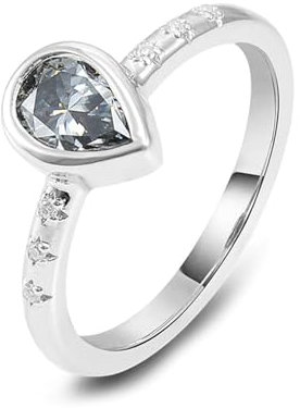 Beydodo Trauring Damen Weißgold 585, Hochzeit Ringe Tropfen mit 1ct Grau Moissanit Verlobungsringe Eheringe Nickelfrei Gr.61 (19.4)