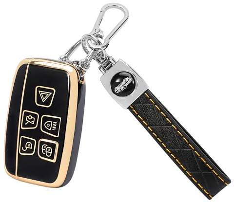 TOMALL für Jaguar Schlüsselanhänger mit Schlüsselanhänger, 5-Tasten Soft TPU Schlüsselanhänger Schutz für LR4 Range Rover Sport Evoque Velar Jaguar XF XE XJ XJL F-pace, Schwarz
