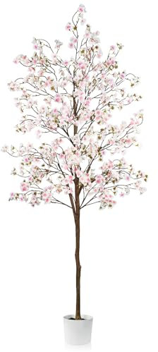 Caxchiling Cherry Blossom Tree 6FT, Artificial Pink Tree Indoor with White Planter, Faux Potted Silk Plant for Home, Office, Wedding, Garden, Party, Hotel Decoration