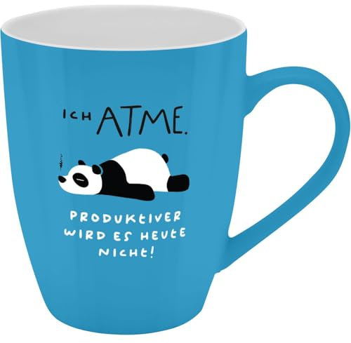 GRUSS & CO Becher mit Motiv Ich atme | Tasse mit Spruch, New Bone China Porzellan, 35 cl, mit Geschenkbaderole | lustiges Geschenk, Geburtstag | 74214