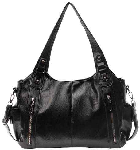 GSenhui Handtasche Vintage City Bag Tote Bag Damen Große Schultertasche PU Leder Uni Tasche Punk-Stil Umhängetasche Slouchy Braune für Schule Reisen